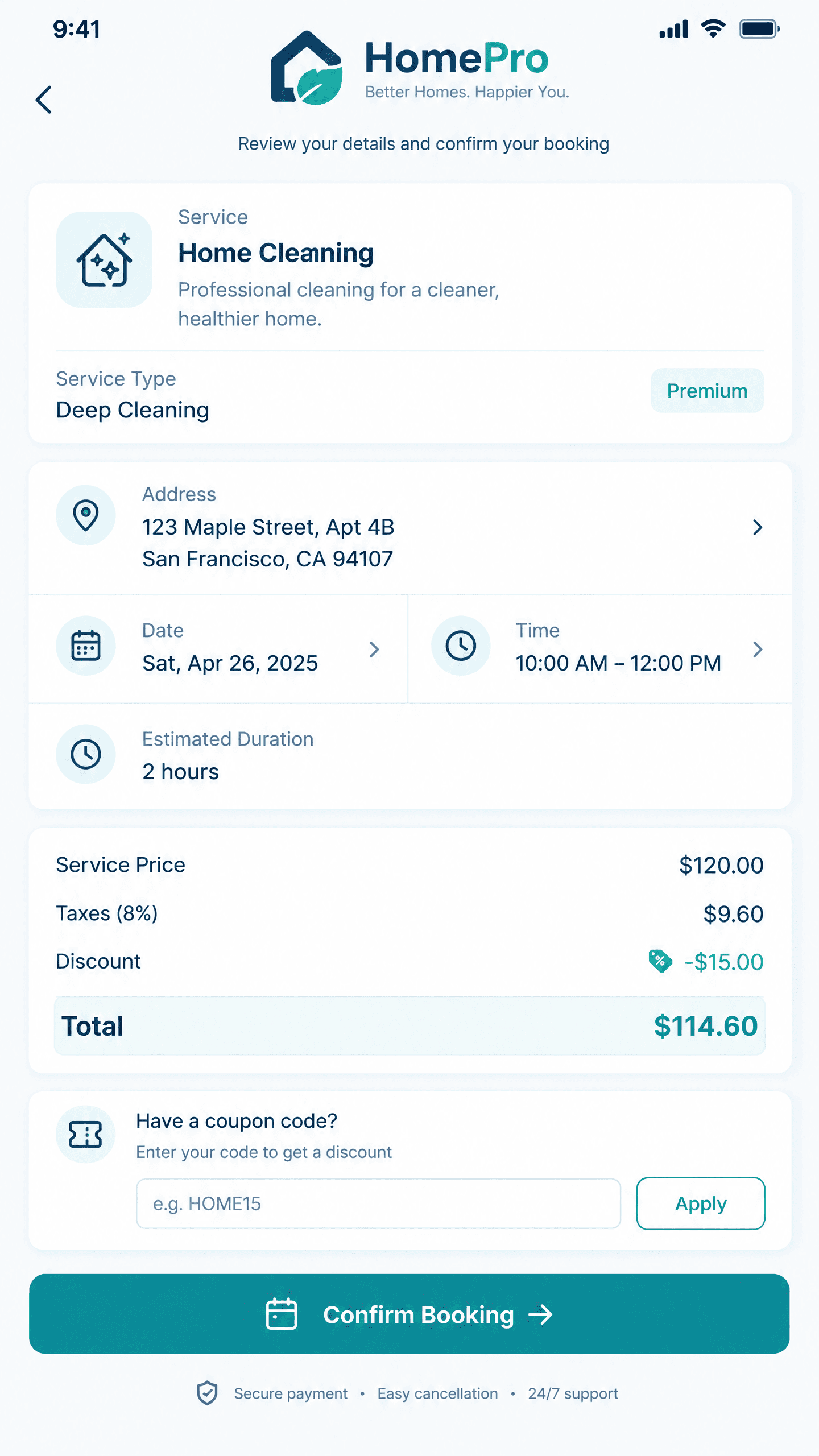 Booking Review & Price Breakdown